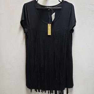 Melissa Paige black tassle top shirt womens medium new with tags NWT